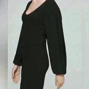 WHBM Black Pleated Drama Sleeve Sweater Dress  Size S NWT